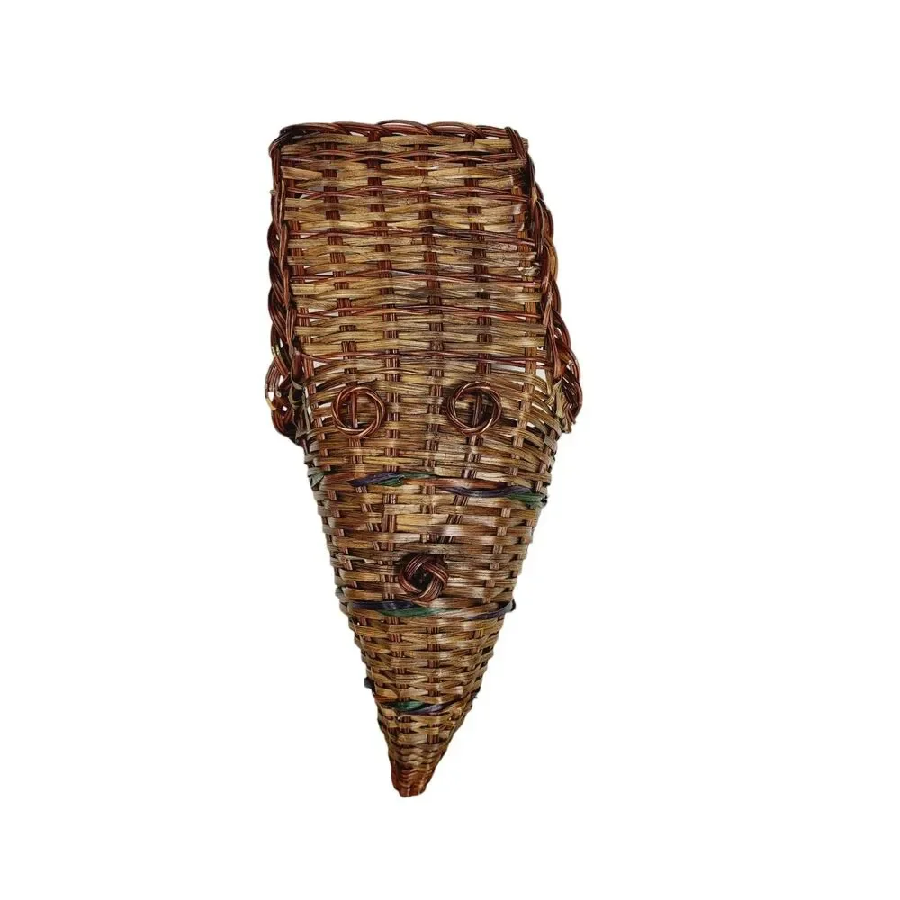 Vintage Horn Of Plenty Cornucopia Woven Wicker Vase Bohemian Boho Basket Wall